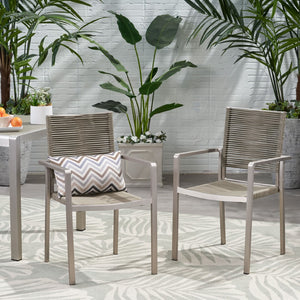 Christopher Knight Home® - Noble House - Cape Coral Outdoor Modern Aluminum Dining Chair With Rope Seat (Set Of 2)