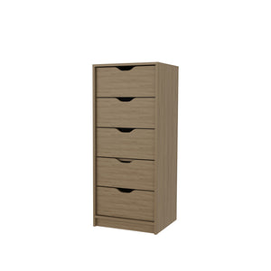 English Elm FM Olijato 5-Drawer Dresser – Tall Space-Saving Oak Chest, Scratch-Resistant Melamine Finish B128P301391