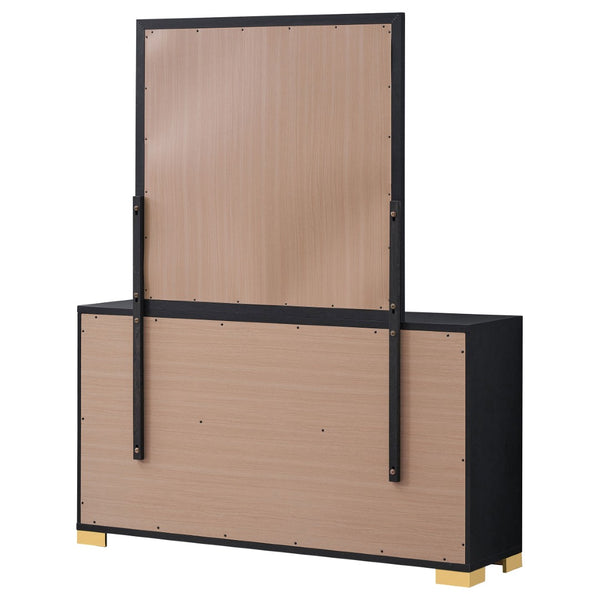 English Elm James White Glam Dresser with Mirror Gold Hardware Six Drawers Bedroom Vanity Set B062S01756