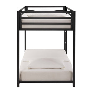 Homelegance Iron Bunk Bed with Safety Guard Rails for Kids and Teens Shared Bedrooms Black 77.6W x 41.3D x 54"H 289T-1BK