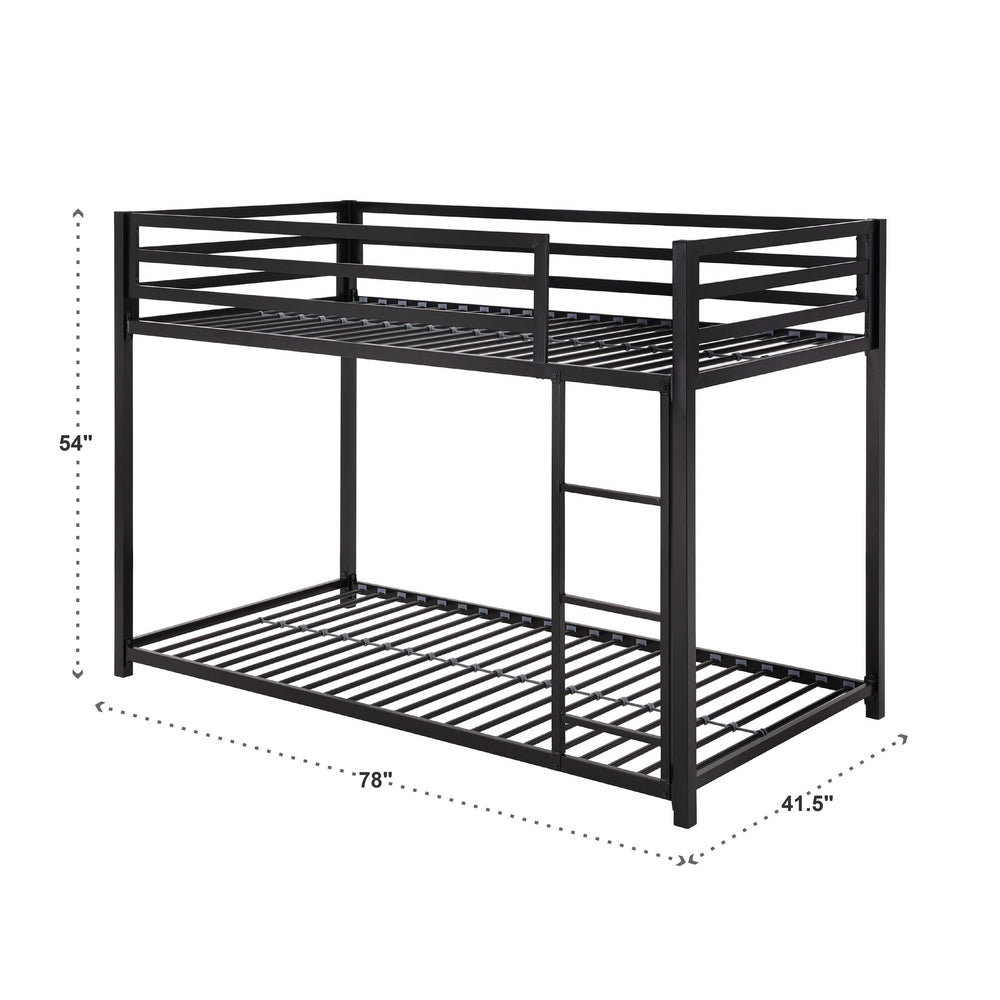 Homelegance Iron Bunk Bed with Safety Guard Rails for Kids and Teens Shared Bedrooms Black 77.6W x 41.3D x 54"H 289T-1BK