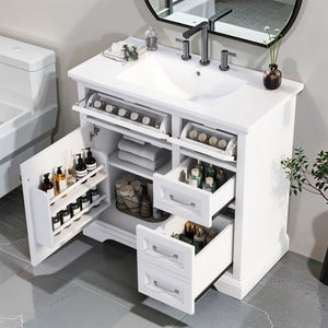 English Elm 36" Modern White Bathroom Vanity with Ceramic Undermount Sink, Heavy-Duty Storage & Soft-Close Drawers W2896P318472