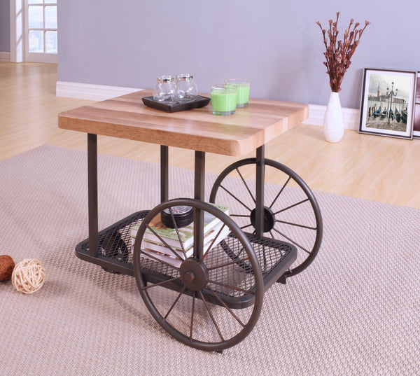 English Elm Francie Industrial Coffee Table with Diamond Mesh Shelf, Metal Wheels & Antique Gray Wood Finish Oak 30 L x 22 W x 7 H B2726P251279