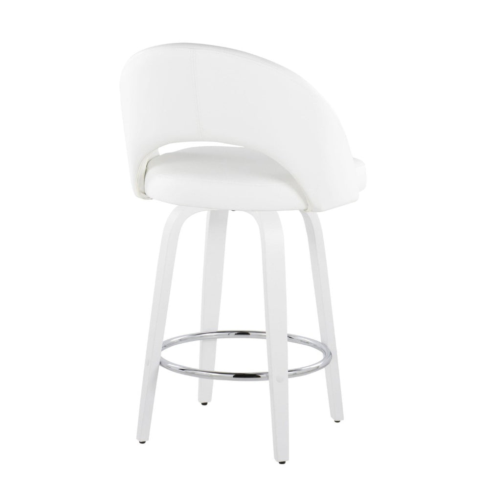 English Elm Fixed-height Swivel Counterstools Faux Leather Padded Seat Chrome Footrest Set of 2 White B202S01847
