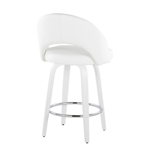English Elm Fixed-height Swivel Counterstools Faux Leather Padded Seat Chrome Footrest Set of 2 White B202S01847
