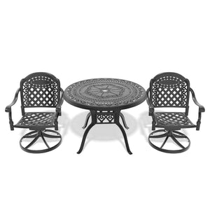 English Elm 3-Piece All-Weather Cast Aluminum Dining Set With Swivel Chairs & Round Table For Outdoor Comfort P1 W1710S00305-GIGA