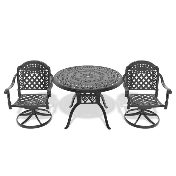 English Elm 3-Piece All-Weather Cast Aluminum Dining Set With Swivel Chairs & Round Table For Outdoor Comfort P1 W1710S00305-GIGA