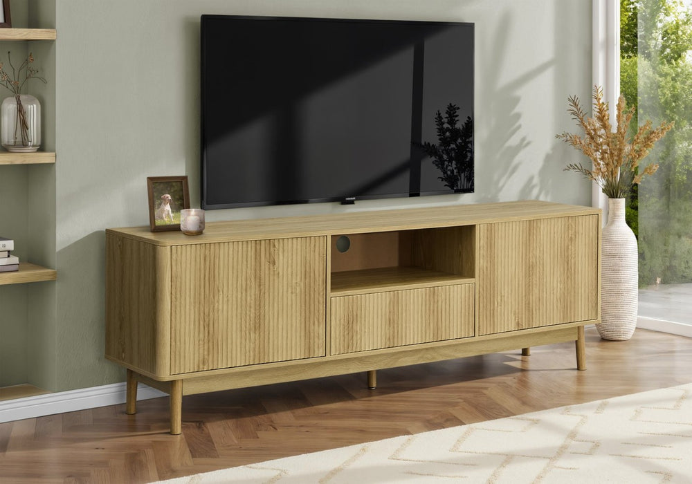 English Elm Tv Stand 72 Inch Media Console Laminate Finish Solid Wood Legs Cable Management Storage B2710P461911