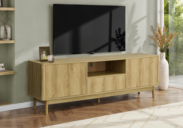English Elm Tv Stand 72 Inch Media Console Laminate Finish Solid Wood Legs Cable Management Storage B2710P461911