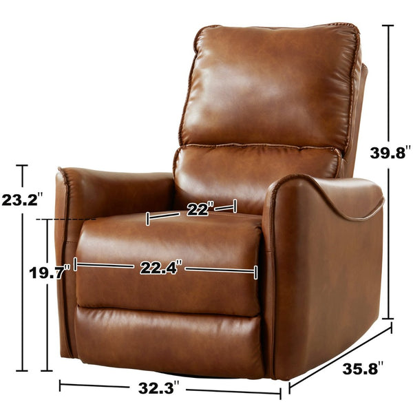 English Elm Brown Air Leather Power Recliner Rocker Swivel Chair for Living Room or Media B2766P488714