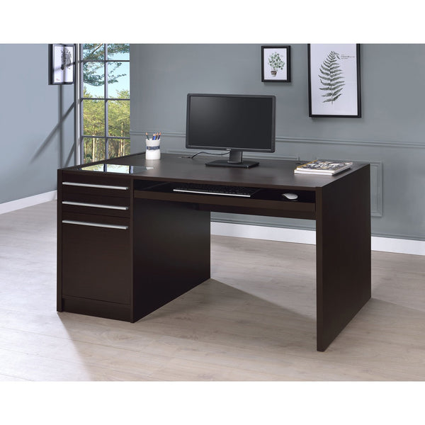 English Elm Halston Cappuccino 3-Drawer Desk with Keyboard Tray — 60" Modern Office Workstation, Sleek Storage, Ergonomic Design B062P344899