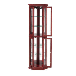 English Elm Corner Curio Cabinet Lighted Glass Shelves Mirrored Backing Living Room Display W2275P177189