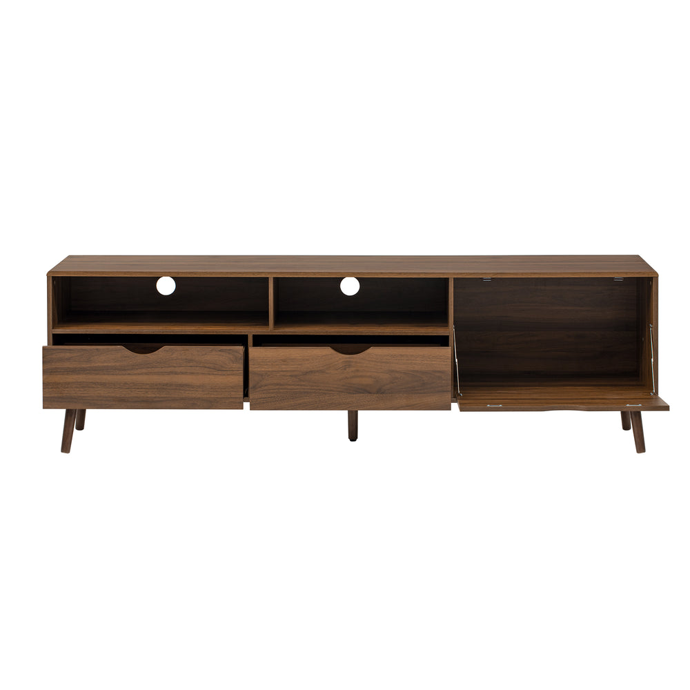 English Elm Mid Century TV Stand Natural Wood Grain with Drop-Down Door, 2 Drawers & 4 Cabinets, Cable-Managed Storage (Fits TVs up to 80") N710P295758P