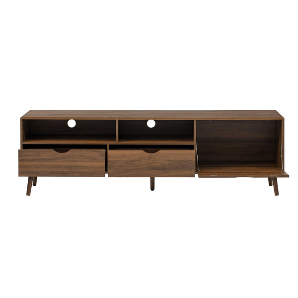 English Elm Mid Century TV Stand Natural Wood Grain with Drop-Down Door, 2 Drawers & 4 Cabinets, Cable-Managed Storage (Fits TVs up to 80") N710P295758P
