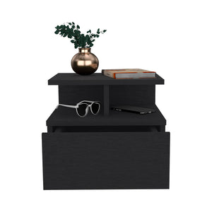 English Elm Floating Nightstand Flopini wall-mounted bedside table with drawer, space-saving shelf, durable design Black B092123117