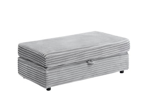 English Elm 47.24-inch corduroy armchair with storage ottoman and USB ports, spring seat, solid wood frame lounge Gray W3356S00021