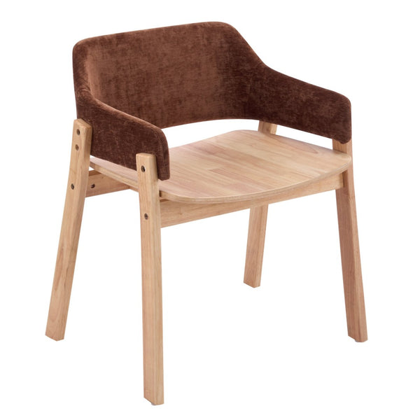 English Elm Upholstered Arm Dining Chairs Brown Fabric Rubberwood Frame Farmhouse Set of 2 N768P391167B