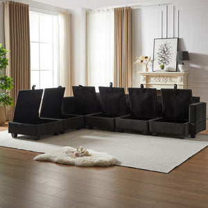 English Elm 113.5'' Modular Sectional Sofa with Storage Ottoman, Convertible U or L Shape Sleeper for 6 Seats Black W834S00250