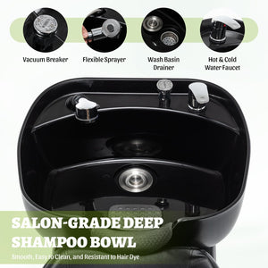 English Elm Shampoo Bowl Chair Set with Abs Basin Pu Leather Seat and Built in Side Storage W1422P453658