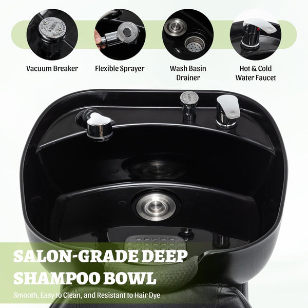 English Elm Shampoo Bowl Chair Set with Abs Basin Pu Leather Seat and Built in Side Storage W1422P453658