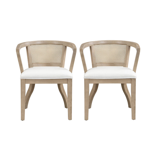 English Elm Christopher Knight Home® - Dining Armchairs Set Of 2 - Elegant Cream Upholstered Chairs With Cane Back For Stylish Comfort N771P290371A
