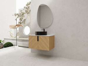 English Elm 30" Bathroom Vanity With Wall-Mounted Design, Ceramic Vessel Sink & Soft-Close Doors For Modern Homes W999S00447