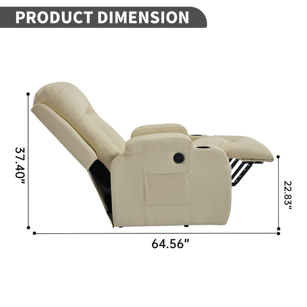 English Elm Beige Pu Leather Power Lift Recliner with Massage Lumbar Heat and Usb Charging Beige W1803S00085