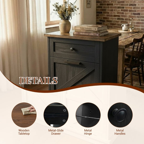 English Elm Tilt Out Trash Cabinet with Storage Drawer Conceals 10 Gallon Bin Pet Proof Brown+Black T5831P489253