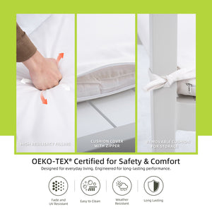 English Elm 6PC Patio Dining Set with Sunbrella Cushions, Aluminum Wood-Style Frame, Bench & 4 Chairs, Rust-Free Elegance W1886S00005