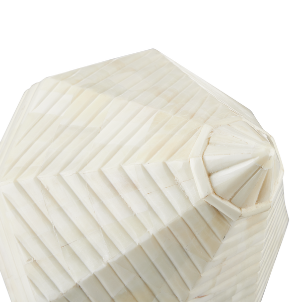 Pavi Bone Prism Set of 2 - Artisanal White Sculptures with Unique Shell Shape for Home Decor