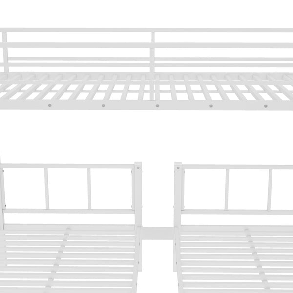 English Elm Twin Triple Bunk Bed Metal L-shaped Frame Sleeps Three Kids White Finish W1580S00567