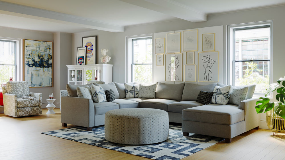 Fusion Palm Beach Iron Sectional Sofa With Chaise, 6 Pillows, Reversible Cushions & Flared Arms Grey Ws ,100% Polypropylene  28-21l,15,29,26r Palm Beach Iron Sectional