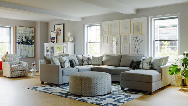 Fusion Palm Beach Iron Sectional Sofa With Chaise, 6 Pillows, Reversible Cushions & Flared Arms Grey Ws ,100% Polypropylene  28-21l,15,29,26r Palm Beach Iron Sectional