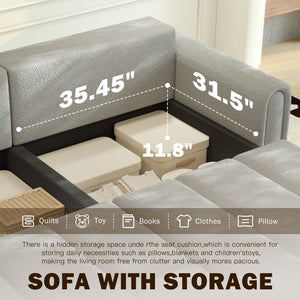 English Elm 90.2" Plush Teddy Fabric Convertible Sleeper Sofa with Hidden Storage for Living Room Light Grey W1885S00312
