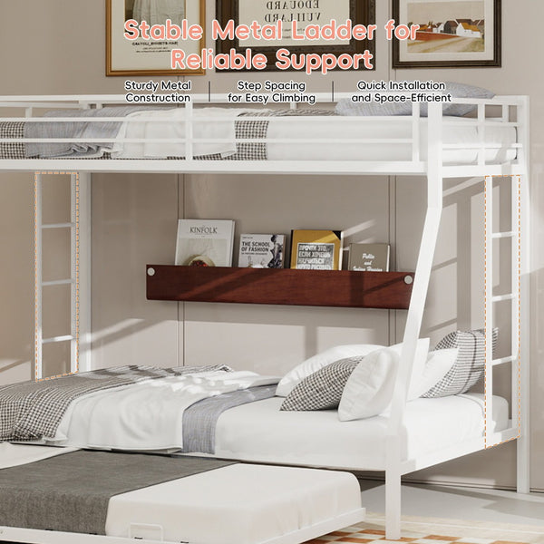 English Elm High Stability Square Tube Bunk Bed With Trundle & Ladder - Modern Design For Home & Dorms! W1935P360891