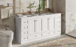 English Elm 72" Freestanding Shaker Bathroom Vanity Double Ceramic Sink Eight Soft Close Drawers N729P000032K
