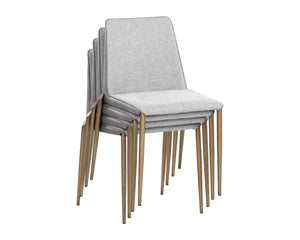 Sunpan Renee Stackable Dining Chair Set of 2 - Modern Minimalist Design with Antique Brass Legs for Urban Spaces Belfast Heather Grey / Bravo Metal