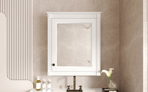 English Elm 24'' 24'' Wall Mounted Bathroom Mirror Cabinet with Adjustable Shelves, Space-Saving Modern Storage Solution White N710P195492K