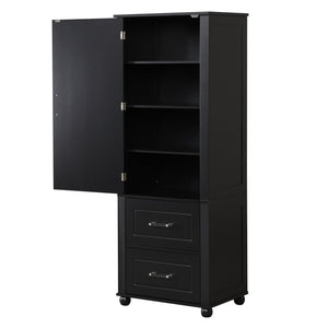 English Elm Tall Bathroom Storage Cabinet - Stylish Freestanding Unit With Two Drawers & Adjustable Shelf, Black N725P241045B-GIGA
