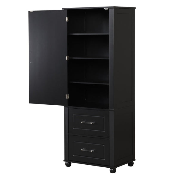 English Elm Tall Bathroom Storage Cabinet - Stylish Freestanding Unit With Two Drawers & Adjustable Shelf, Black N725P241045B-GIGA