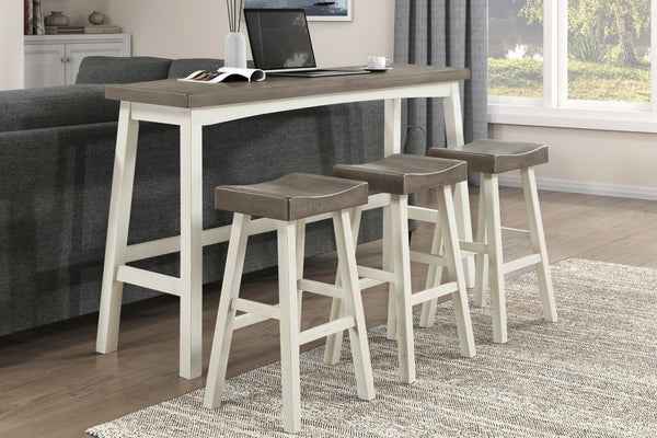 English Elm Transitional 4-Piece Pub Height Set - Charming White & Coffee Rubberwood Table & Stools For Dining B011P284447-GIGA