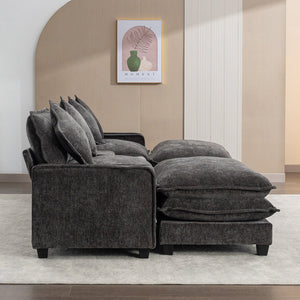 English Elm 111" Sectional Sofa Chenille Upholstered with Removable Ottoman, USB Ports, Cup Holders & Storage Box Grey N719S001480E