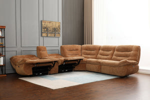 English Elm Emmy Orange Chenille Power Sectional Sofa with Console, USB Type-C/A, Wireless Charge, Zero Gravity Recline B2726S00396