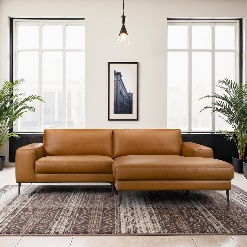English Elm Easley Vegan Leather L-shaped Sectional Sofa with Chaise Mid-century Living Room B183S00202