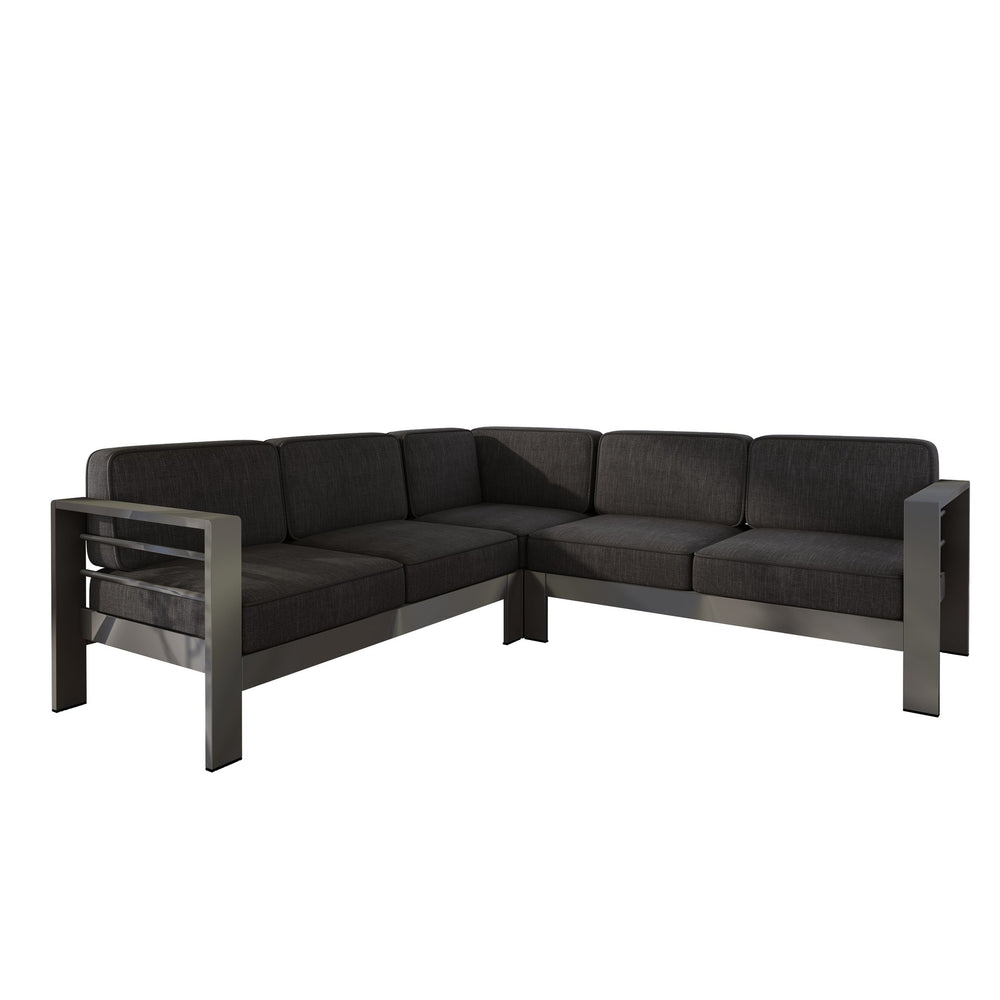 English Elm Christopher Knight Home® - Outdoor V-Shaped Aluminum Sectional Sofa Set - 5-Seater Rust-Resistant Frame, Water-Resistant Cushions N757575894GY