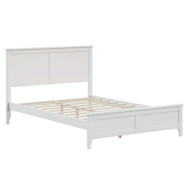 English Elm Modern Pine Wood Full Platform Bed Slatted Headboard Minimalist Bedroom Frame White N701P407155K