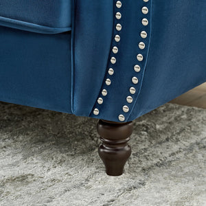 English Elm 87"Chesterfield Velvet Upholstery Sofa with Roll Armrests & Nailhead Trim, 3-Seater Luxurious Midcentury Design Blue W3373S00048