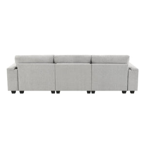English Elm 96*35''Chenille Multifunctional Sectional Sofa with Bluetooth Speakers, Drop Table, USB Ports & Storage Gray N723S9750E
