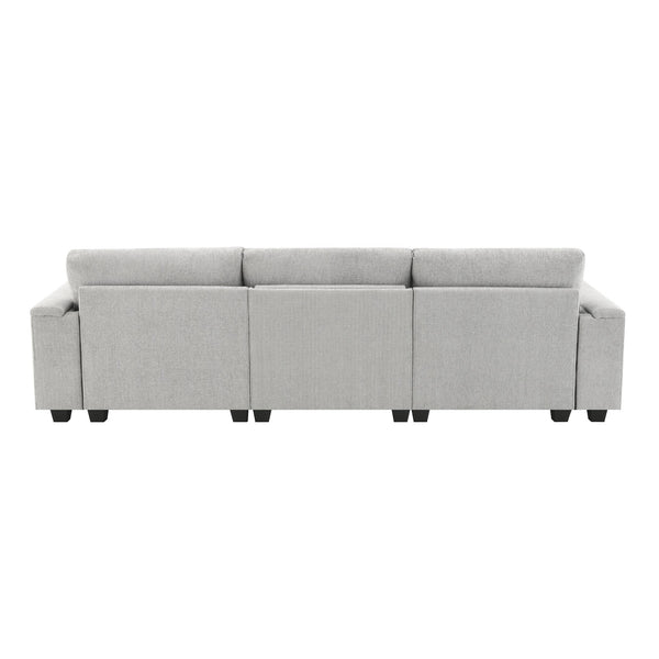 English Elm 96*35''Chenille Multifunctional Sectional Sofa with Bluetooth Speakers, Drop Table, USB Ports & Storage Gray N723S9750E