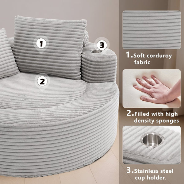 English Elm Round Cloud Sectional Sofa Bed with Memory Foam Cushions for Studio Living Spaces Grey W3224P444288